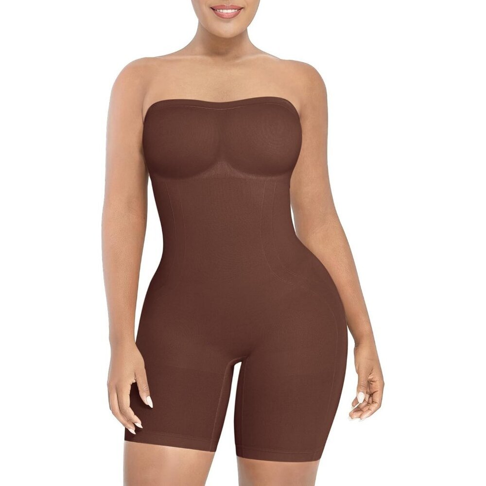 Women's A1-Brown-Short Shapewear Control Body Shaper Bodysuits Jumpsuit Tops